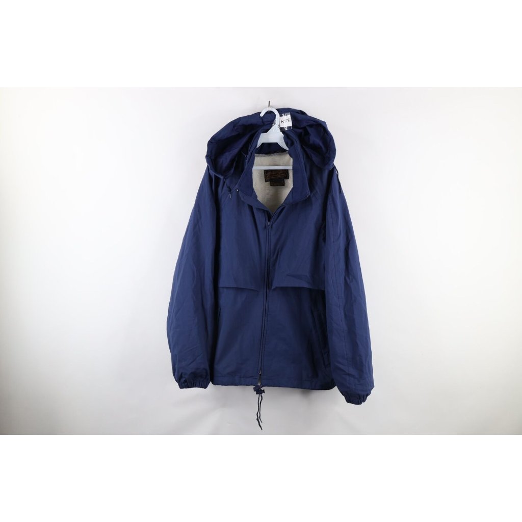 Vintage 90s Eddie Bauer Mens Large Waterproof Goretex Hooded Rain Jacket Blue